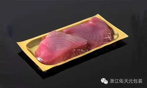 фильм 422mm золотой Thermoforming для сосиски мяса пакета кожи пакуя пластиковый обруч